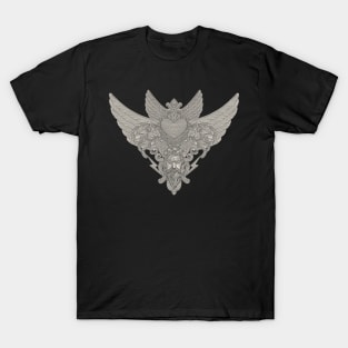 heart with wings, zeus and floral ornament, Vintage engraving drawing style, antique design vector illustration T-Shirt